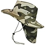 Boonie Bush Safari Outdoor Fishing Hiking Hunting Boating Snap Brim Hat Sun Cap with Neck Flap (Desert Camo, S)