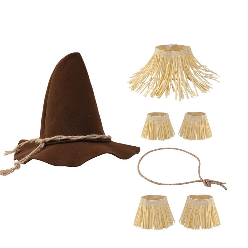 Photo 1 of COLLECT PRESENT Classic Scarecrow Hat with Straw Kit for Adults – Adjustable Size, Soft Felt Material with Realistic Straw Detailing – Perfect for Fall-Themed Costumes, Parties, and Plays (Brown)