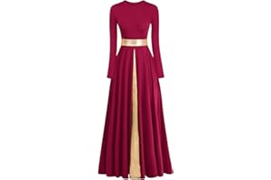 Z&X Praise Dance Modern Worship Liturgical Long Dresses for Women Metallic Color Block Church Robe Lyrical Dancewear