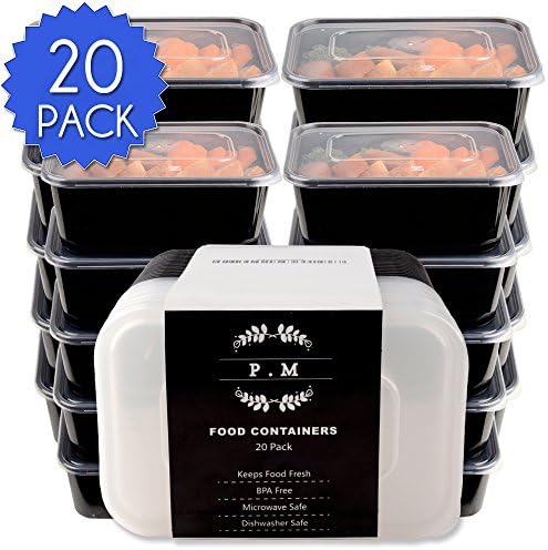 Meal Prep Containers, 20pcs 32oz Lunch Containers 1 Compartment Reusable Bento Box with Lid, Snack Boxes, Microwave Leak Proof Dishwasher & Freezer Safe - Fix & Food Storage Containers