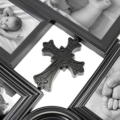 Jerry & Maggie - Photo Frame 28x28 Black Picture Frame Multi Selfie Gallery Collage Wall Hanging 6 Open Photo Sockets with Cross - Wall Mounting Design