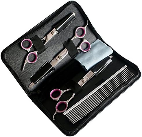 Petroad Pet Grooming Scissors Set for Dogs and Cats, Stainless Steel Dog Scissors Grooming Shears Set with a Comb and a Black Pouch