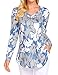 Sweetnight Women Floral Print V Neck Button Decor Peasant Summer Swing Tunic Tops Shirts