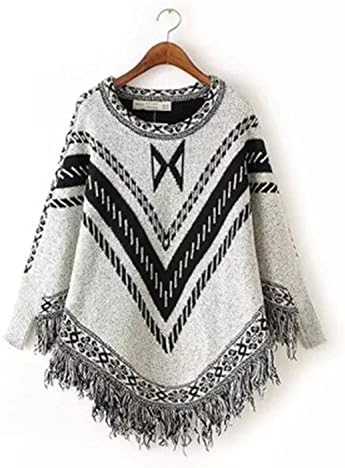 Sicong2 Sweet Women Pullovers Geometric Printed Tassel Sweaters Female Batwing Sleeve Knitwear Outfit 2016 Loose Women's Clothing Light GreyOne Size Grace