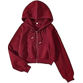 LOFAAC Women Fleece Full Zip Up Cropped Hoodie Sweatshirt 90s Long Sleeve Drawstring Hooded Crop Jacket Top with Pockets