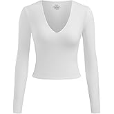CIDER Second Skin Double Layered V-Neck Solid Long Sleeve Tee for Women