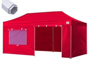 Eurmax USA Premium 10'x20' Pop-up Canopy Tent Party Tent Commercial Instant Canopies Shelter with Removable Sidewalls with Wheeled Carry Bag Bonus 4 Sand Bags(Red)