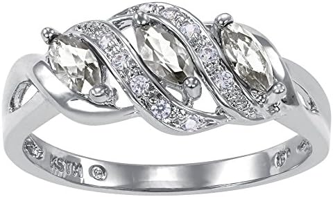 ArtCarved Heart Charm Simulated White Spinel Birthstone Women's Ring, Sterling Silver, Size 7