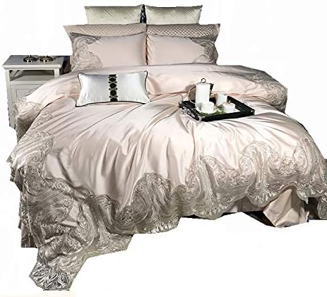 JYTT European Luxury Queen size Bed comforter set Bed in a bag, Floral shabby Chic 4 pieces Bedding sets 100% cotton Bedroom Comforters-A King