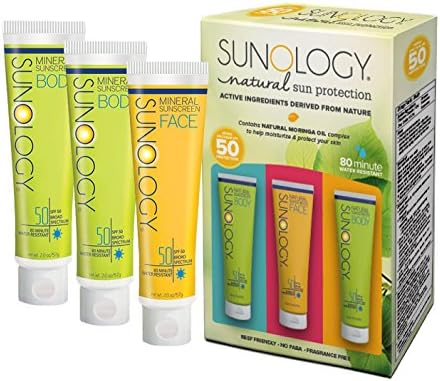 Sunology Mineral Sunscreen 3 Pack for Body &amp; Face SPF 50 Broad Spectrum with Moringa Oil, Zinc Oxide and Titanium Dioxide Active, 3 Tubes (2 Ounces)