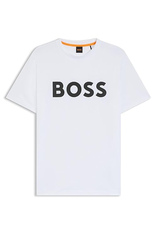 BOSS Mens Thinking 1 Cotton-Jersey T-Shirt with Rubber-Print Logo