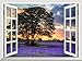 wall26 Removable Wall Sticker/Wall Mural - Sunset on a Purple Field | Creative Window View Wall Decor - 36