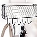 MyGift Wall Mounted Black Chicken Wire Metal Key and Mail Holder Organizer with 4 Hooks, Entryway Hanging Storage Baskets