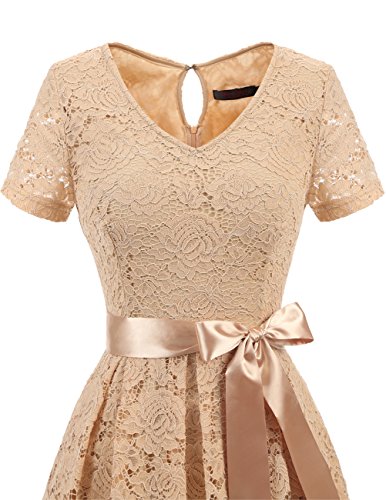 DRESSTELLS Vrouwen Korte Elegante Bloemen Kant Cocktail Party Bruiloft Bruidsmeisje Jurk - Image 6