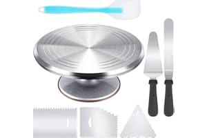 Kootek Aluminium Alloy Revolving Stand 12" Cakes Turntable with 12.7" Angled Frosting, 3 Comb Icing Smoother, Silicone Spatulas Pie Server/Cutter Baking Decorating Tools