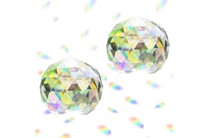 TIRIFER 2 Pack Clear Glass Crystal Ball Prisms Window Rainbow Maker Sphere Faceted Gazing Ball Prism Prism Suncatcher for Home Décor, Feng Shui, (60mm /2.36inch, 2 pcs)