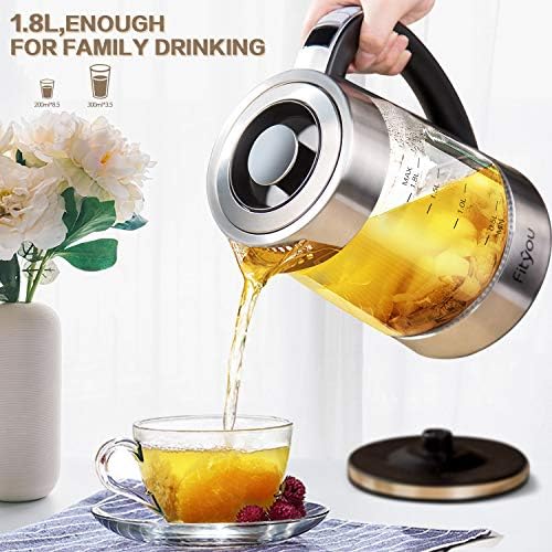 Fityou Bouilloire Électrique en Verre Thermostat Réglable(40-100℃) 1.8L, Bleue de Dispaly LED, Maintien au Chaud 24 H, Filtre Inox Amovible Inclus, Système de Protection Contre l'Ebullition à Sec - Cuisine A Vivre Fityou Bouilloire Électrique en Verre Thermostat Réglable(40-100℃) 1.8L, Bleue de Dispaly LED, Maintien au Chaud 24 H, Filtre Inox Amovible Inclus, Système de Protection Contre l'Ebullition à Sec