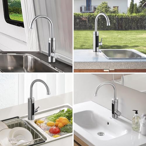 HOMELODY Electric Tap with Instantaneous Water Heater 230 V Kitchen LED Electric Kitchen Tap Stainless Steel 360° Swivel Hot Water Boiler Kitchen Tap Camping Tap