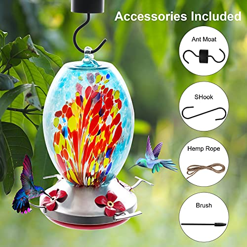 FEED GARDEN Hummingbird Feeders, Unique & Leak Proof, 36 Ounces Hand Blown Glass Hummingbird