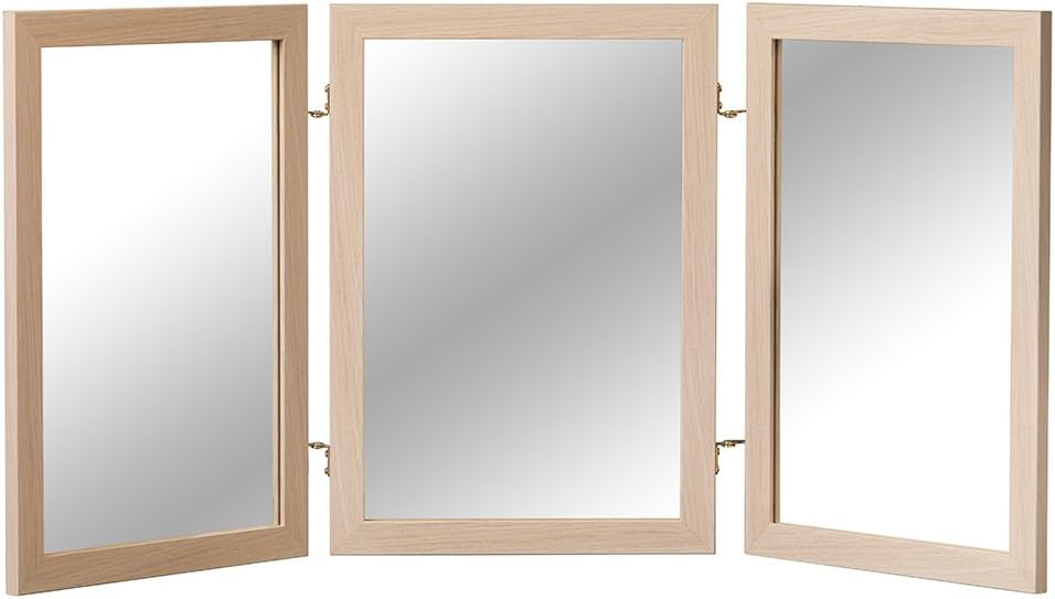 Mirrotek Classic Wood Table Top 3 Way Vanity Desk Folding Personal Face Makeup Mirror, Oak Wood Finish