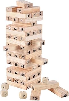 Okayji Wooden Tower Building Blocks Toy 54 + 4pcs Stacker Educational Extract Kids Game, 1-Set