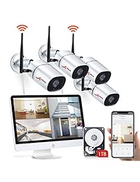 All in one with 15.6 inches Monitor Wireless Security Camera System, ANRAN Home Business CCTV Surveillance Camera 1080P NVR System, 4pcs 2MP 1080P Indoor Outdoor IP Camera,1TB HDD,Easy Remote View Kit