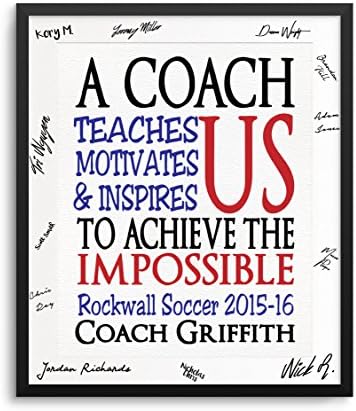 Personalized Coach Art Print, Optional Black Gallery Frame with Team Signature Mat, 11-Inch by 14-Inch Matted to 8 by 10-Inch, Can Add Coach &amp; Team Names