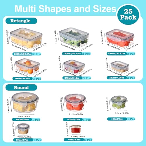 KUMD 50-Piece Large Airtight Food Storage Containers with Lids | BPA-Free, Stackable & Microwave Safe | 25 Containers + 25 Lids | Leakproof Design for Meal Prep, Freezer & Kitchen Use
