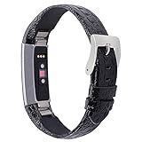For Fitbit Alta Bands/Fitbit Alta HR Bands, Genuine Leather Replacement Bands for Fitbit Alta/Fitbit Alta HR Black Stone