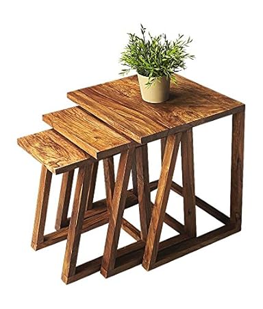Altavista Rustic Solid Wood Nest of Table Set of 3 (Natural Finish)