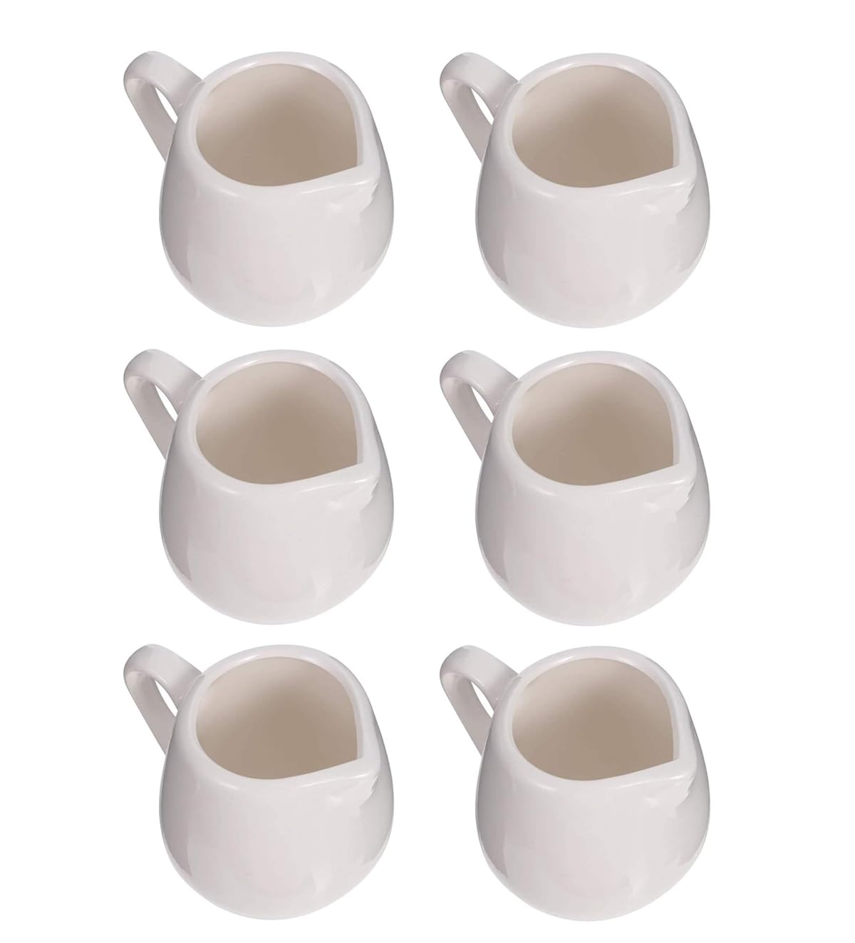 LATRAT Pack of 6 Mini White Ceramic Milk Jugs with Handle, Small Coffee Milk Creamer Jug for Kitchen, Coffee, Tea, Milk, Cream, Sauce, Poured 100 ml