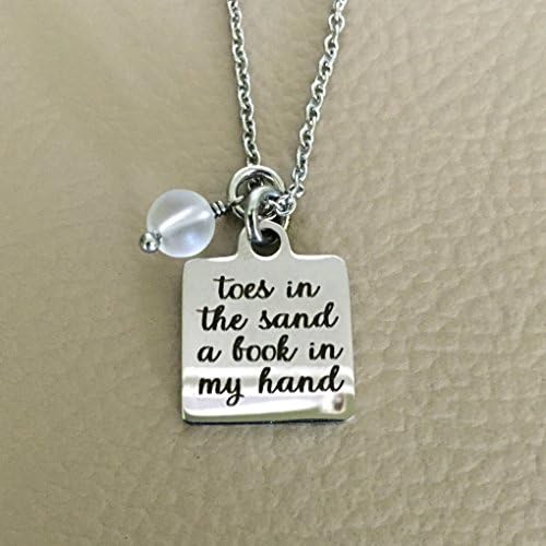 Personalized Beach Necklace - Toes in the Sand Pendant for Book Lovers - You Choose Glass Color