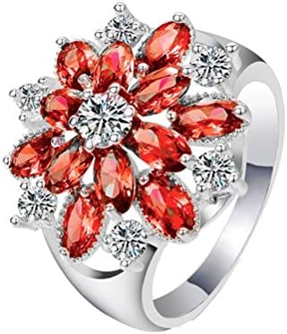 Womens Girls Pretty Faux Crystal Rings Set AfterSo Fashion Exquisite Red Flowers Sliver Round Zircon Ring Wedding Engagement Anniversary Cocktail Jewelry Romance Gift for Her/Girlfriend (8, Red - 1)