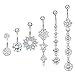 LOYALLOOK 7PCS 14G Dangle Belly Button Rings for Women 316L Stainless Steel CZ Navel Barbell Rings Heart Star Moon Curved Barbell Body Piercing Jewelry