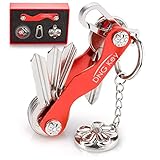 Compact Key Holder for Women by DNG Key (2–28 Keys, Red) | Slick Key Organizer + Keychain Ring, Sturdy Carabiner, Loop Piece, Expansion Pack + eBook with Tips on Keeping Your Home Safe and Organized
