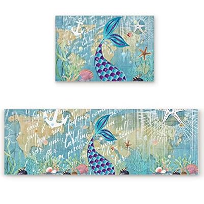 Z&L Home Anti Fatigue Kitchen Rug Sets 2 Piece Floor Mats Non-Slip Rubber Backing Area Runners Nautical Map Doormat… 51AMoO2keEL