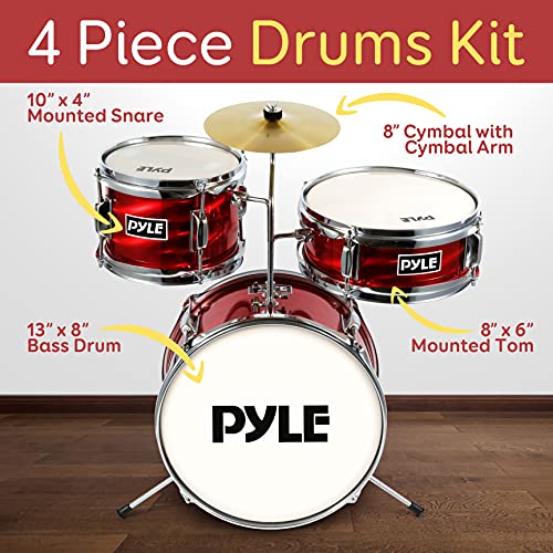 Pyle Drum Set for Kids 3 Piece Beginner Drum Kit, Silencing Pads 13