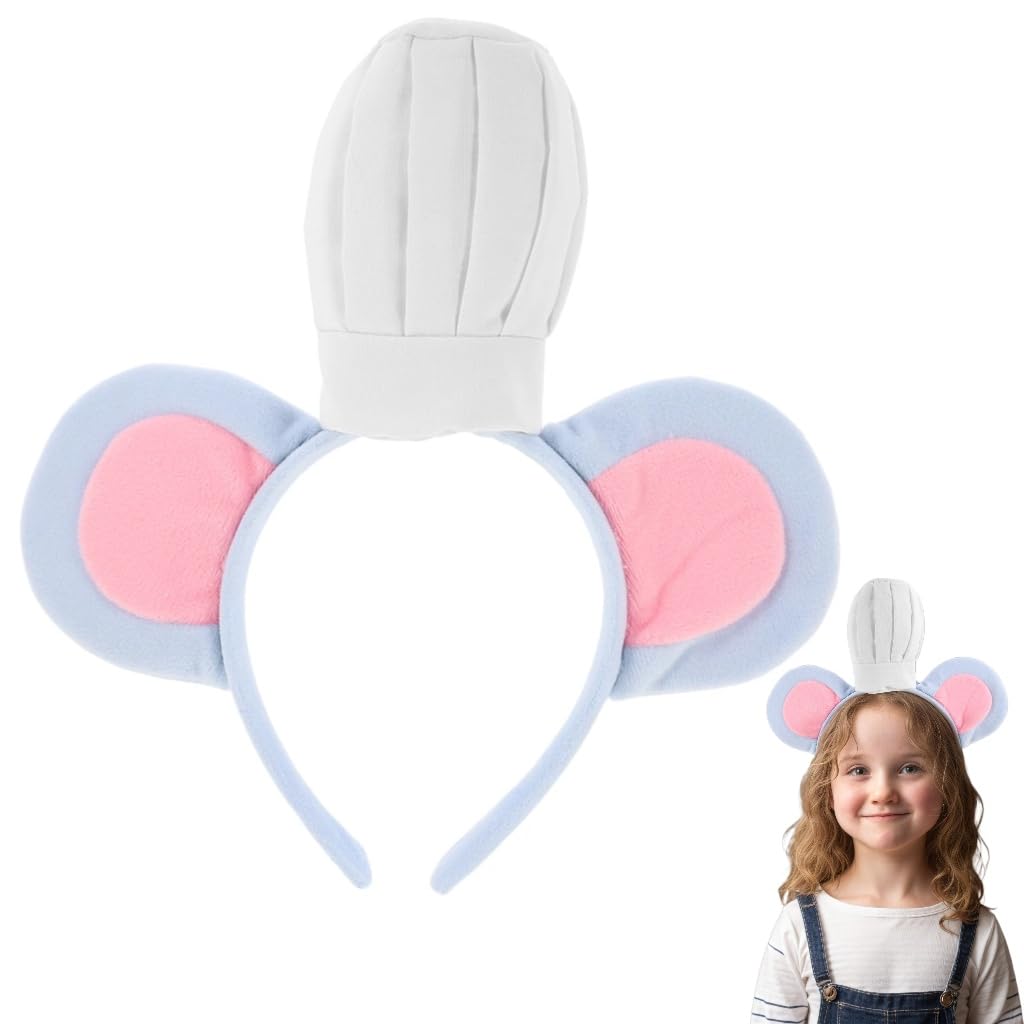 JOINPAYA Mouse Ears Headband with Chef Hat for Adults and Kids Rat Headwear Costume Accessory for Halloween Party Cosplay Photo Booth Festival Dress up