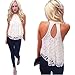 Toraway Blouses, Women Summer Sleeveless Lace Vest Blouse Shirt Tops (Medium, White)