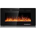 BOSSIN 36 inch Ultra-Thin Silence Linear Electric Fireplace Inserts, Recessed Wall Mounted Fireplace, Fit for 2 x 4 and 2 x 6 Stud, Adjustable Flame Color & Speed,Touch Screen Remote Control 8h Timer