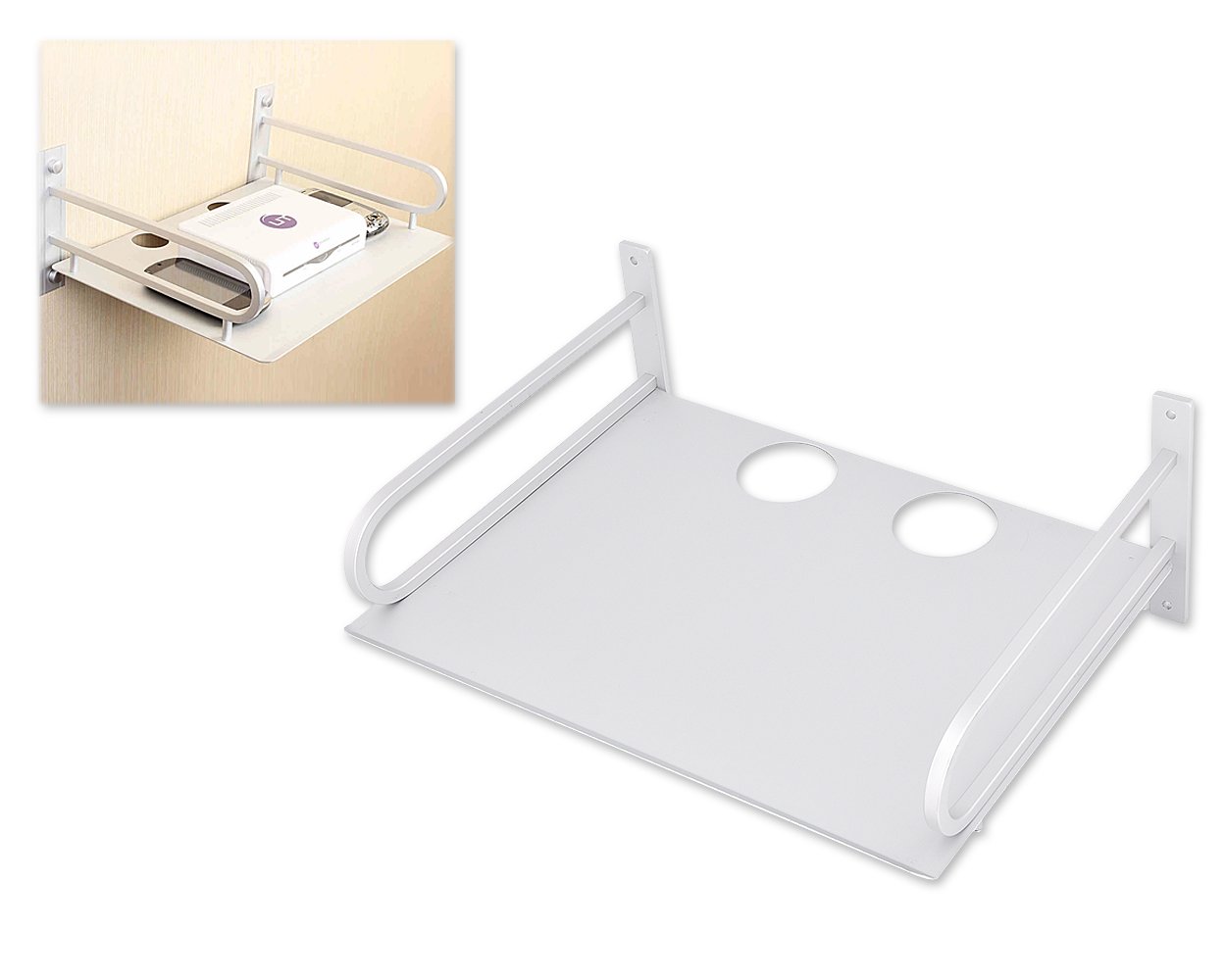 ds. distinctive style Router Wall Mount Projector Shelf Compact Aluminum Small DVD Shelf (Silver)