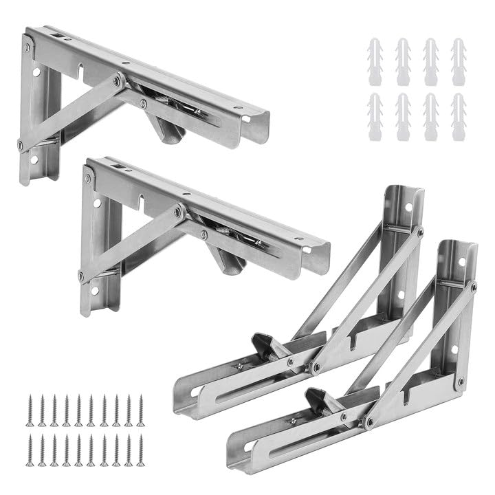 ZEONHAK 4 PCS 10 Inch Folding Shelf Brackets, 25cm Foldable Supoort Wall Brackets for Workbench, Table, DIY, Max Load 165 lbs