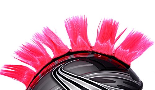 Helmet Hawks Motorcycle, Ski or Snowboard Helmet Mohawk w/Sticky Hook and Loop Fastener Adhesive (8) Hair Patches 2" long x 3" Tall - Fluorescent Hot Pink - Thumbnail 2