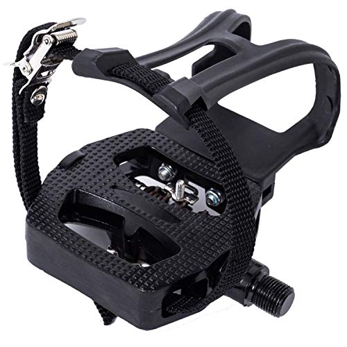 YBEKI Spin Bike SPD Pedals Hybrid Pedal with Toe Clip and Straps