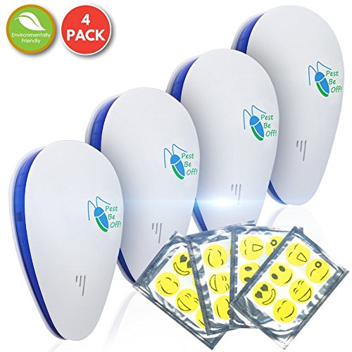 [NEW 2018] Ultrasonic Electromagnetic Pest Control Repeller Plugin (Set of 4) Ideal Electronic Pest Control to Repel Mouse Spiders Cock Roaches Mosquitos Ants |Non-Toxic, Pet Safe By Pest-Be-Off!