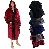 Ross Michaels Mens Robe Hooded Wrap Style - Mid Length Plush Fleece Bathrobe