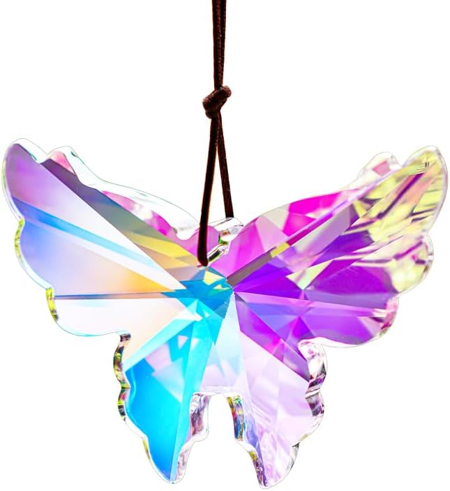 H&D Crystal Butterfly 76mm Hanging Prism Suncatcher for Home Decor