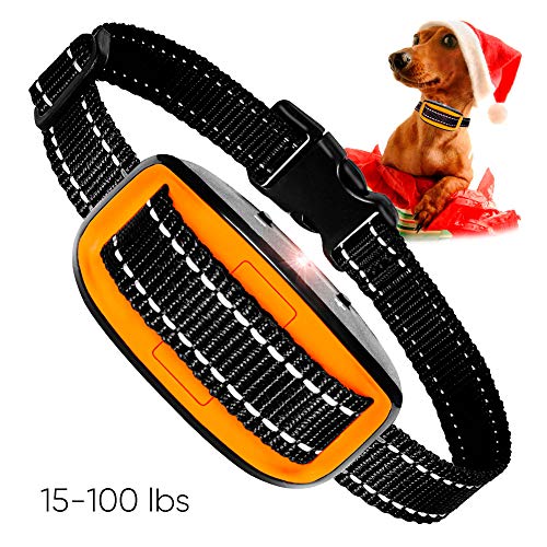 Dog Bark Collar – User Friendly No Shock Anti Bark Collar Device Auto System with 7 Modes Harm Free Shock Free and Super Effective Comes for Small Medium and Large Dogs