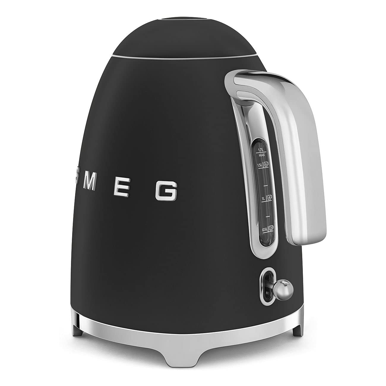 SMEG Hervidor de agua eléctrico estilo retro de los años 50 con apagado automático, base extraíble e indicador de agua, KLF03BLMUS, negro mate