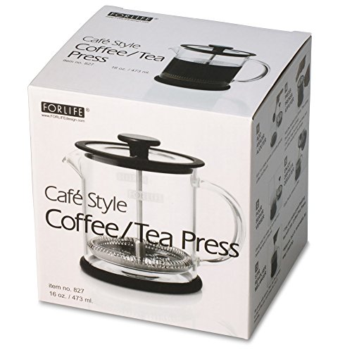 FORLIFE Cafe Style Glass Coffee/Tea Press, 16-Ounce, Black